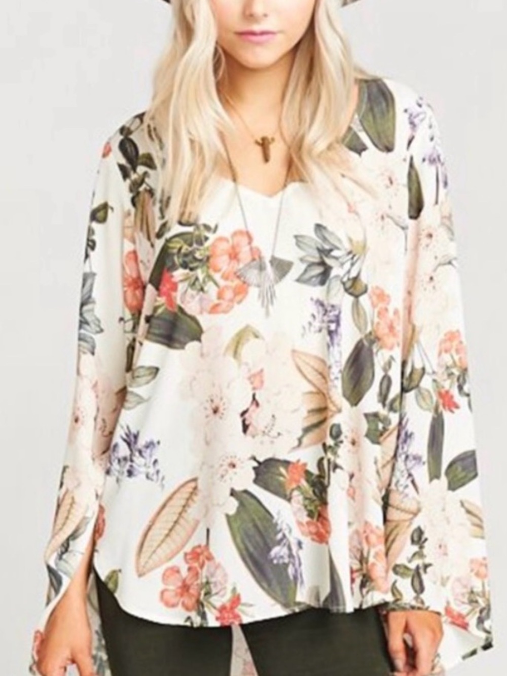 Show Me Your Mumu Floral Bell Sleeve Blouse Small Boho Flowy Top Cream